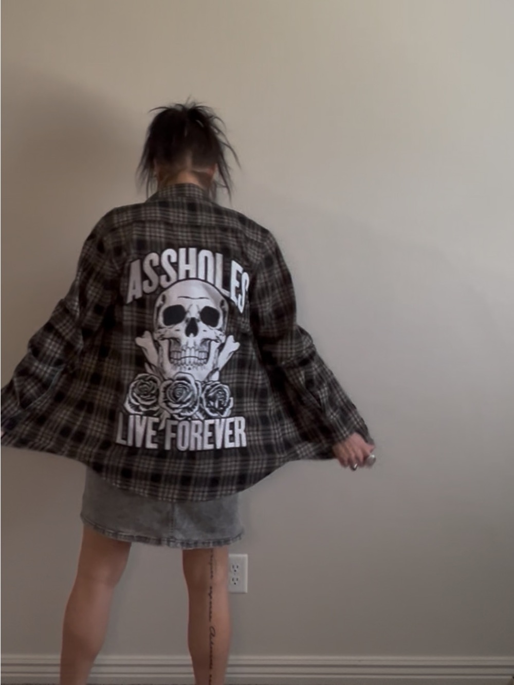 ALF Plaid Button-Down Shirt Jacket in Black and Gray. Grunge - Picture 3 of 4